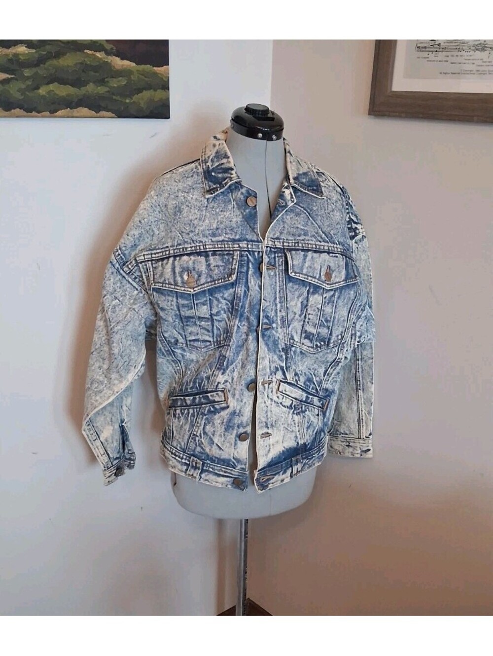 Vintage 80s Acid Wash Jacket, Palmettos M Grunge Rockstar Coat Baggy Biker Retro